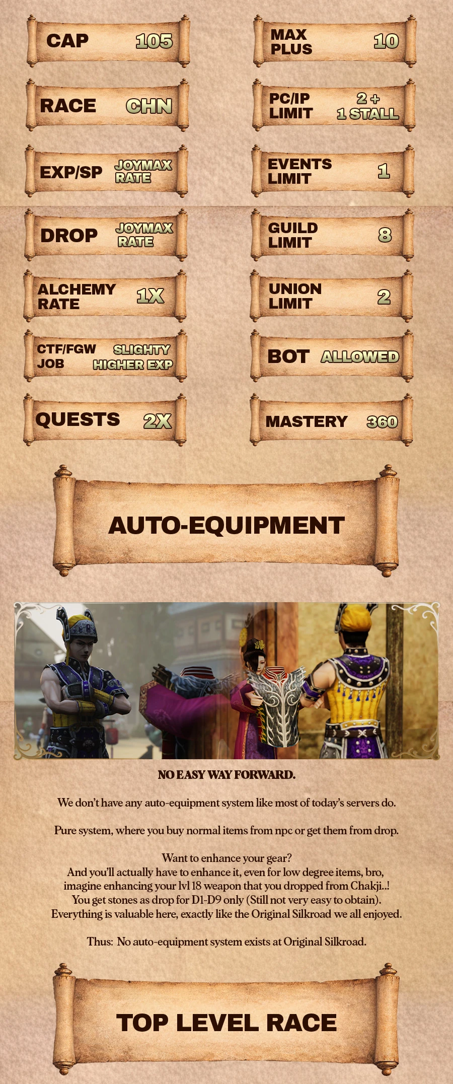 Original Silkroad - 105 CAP | Only CH | Joymax Rates | Referral System