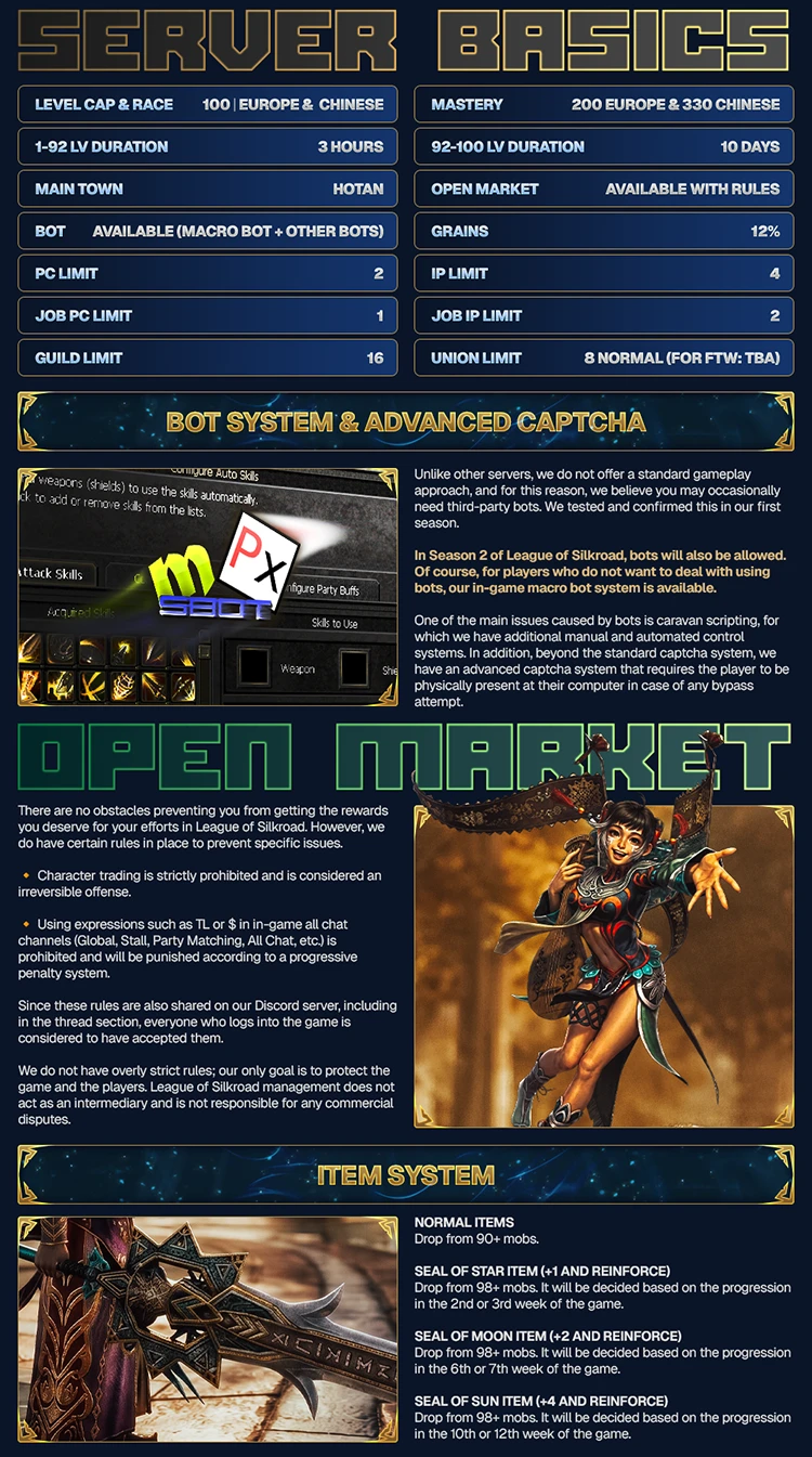 League of Silkroad - 100 CAP | EU&CH | Bot + Macro Dual System | Balanced