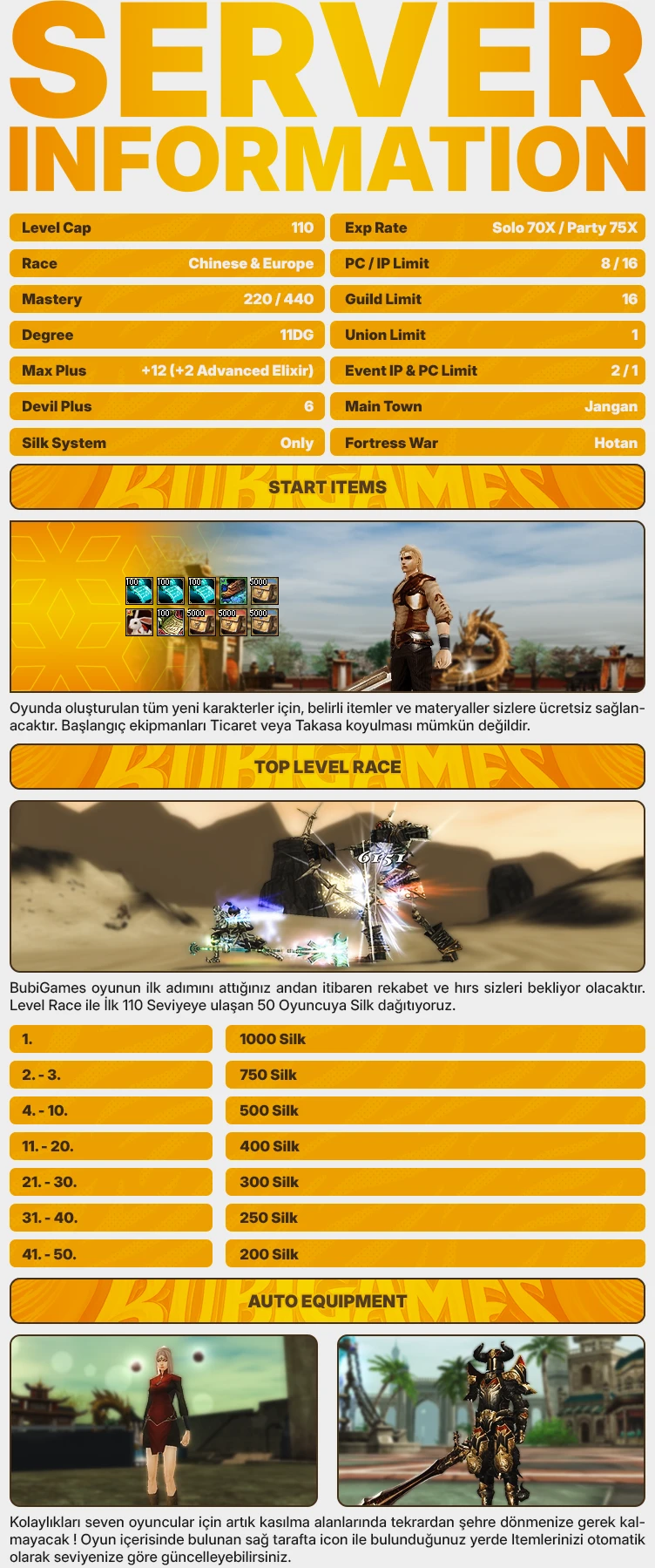 BubiGames - 110 CAP | EU&CH | Play2Win | Tüm Zindanlar | Özel Özellikler | 100.000TL Ödül Havuzu