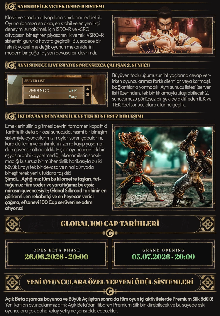 Global Silkroad - CH Only | 100 CAP Güncellemesi | 2 Yıldır Online | Beta 26.06 | GO 03.07