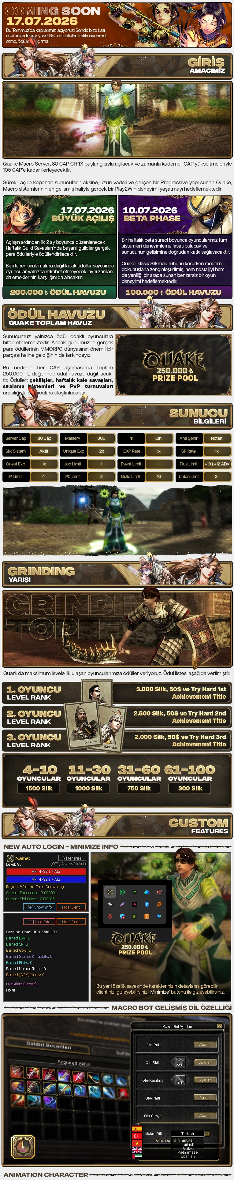 Quake Macro - 80 CAP | Sadece CH | 1x Rate | 300.000TL Ödül Havuzu