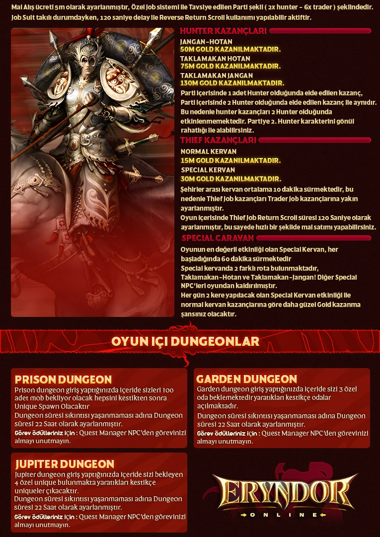 Eryndor Online - 90 CAP | Sadece CH | Tüm Zindanlar | Old School | Uzun Soluklu | Full Aktivite