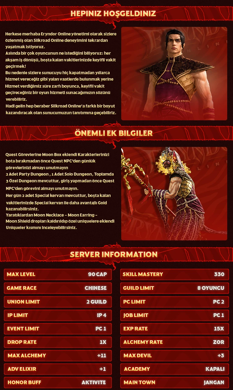 Eryndor Online - 90 CAP | Sadece CH | Tüm Zindanlar | Old School | Uzun Soluklu | Full Aktivite