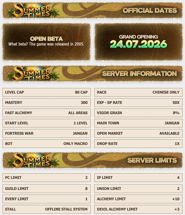 SummerTimes MACRO - 80 CAP | Only CH | Drop System | Immortal Only Gold - No F10