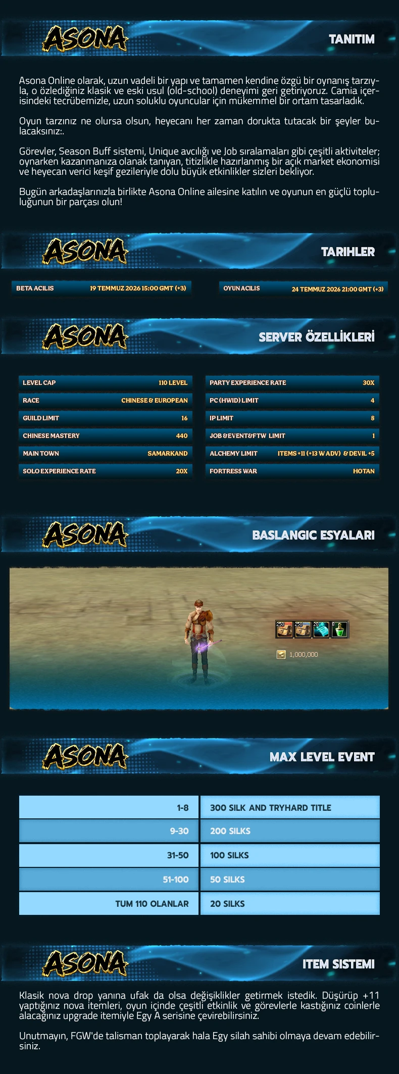 Asona Online - 110 CAP | EU&CH | Open Market | Klasik & Upgrade Sistem
