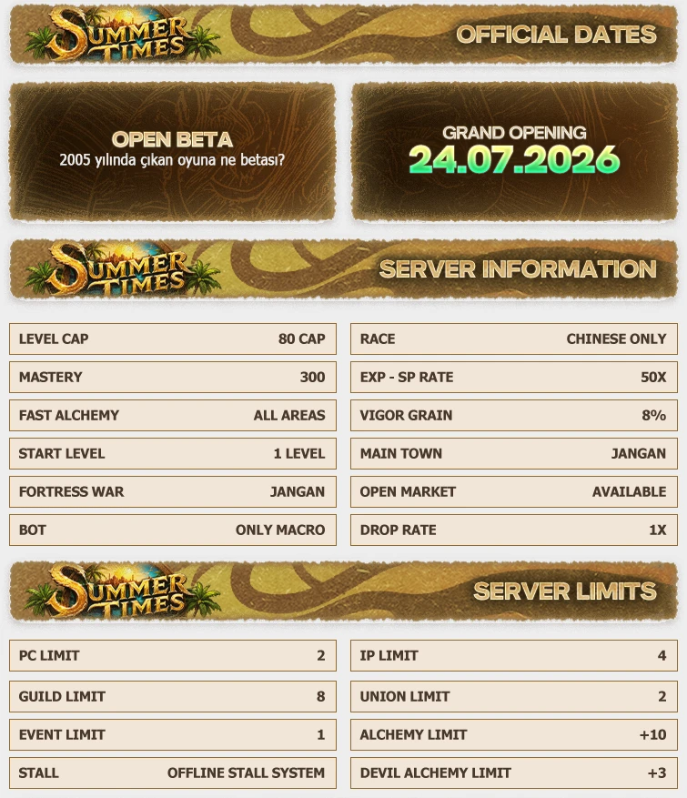 SummerTimes MACRO - 80 CAP | Sadece CH | Drop Sistem | Immortal Sadece Gold - F10 Yok
