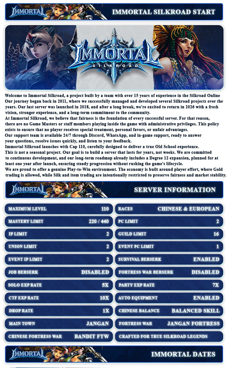 ImmortalSRO - 110 CAP | EU&CH | Drop System | Old School | Long Term | Open Market | New System | $2,500 Prize Pool