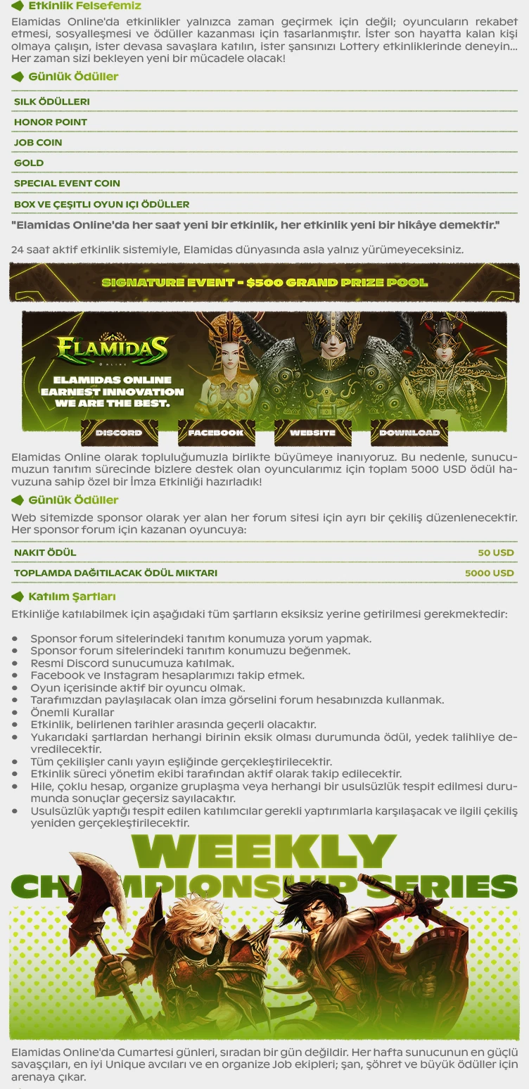 Elamidas Online - 100 CAP | Sadece CH | Otomatik Etkinlikler | Zindanlar | Uzun Soluklu Jobbing