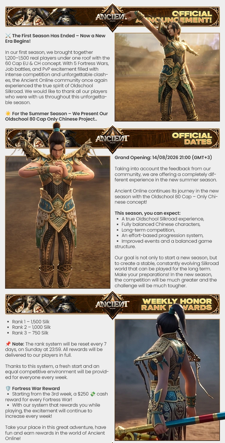 Ancient Online - 80 CAP | Only CH | 1x Rates | Old School | Effort-Based Progression | $250 Weekly Prize Pool