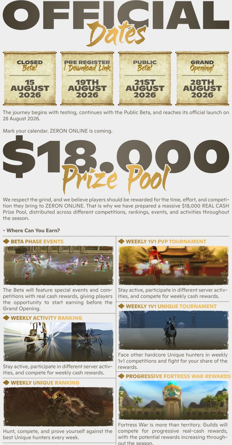 Zeron Online - No Bots | 60 CAP | Only CH | Long-Term | Nostalgia | $18,000 Prize Pool