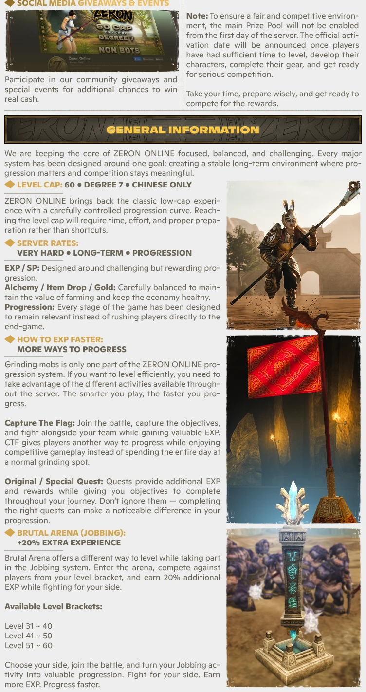 Zeron Online - No Bots | 60 CAP | Only CH | Long-Term | Nostalgia | $18,000 Prize Pool