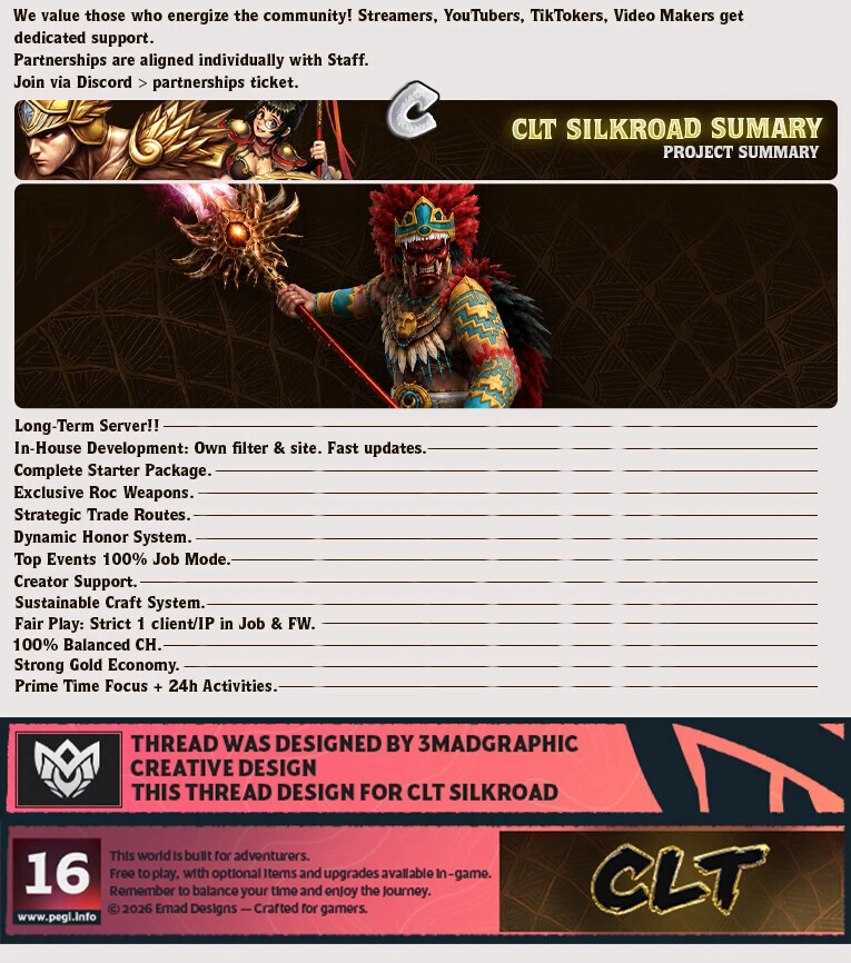 CLT Silkroad - 100 CAP | Only CH | Progressive | Long-Term | No Pay2Win