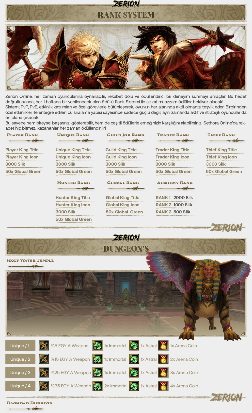 Zerion Online - 110 CAP | Egy Items | Haftalık $ Turnuvası | 210.000TL Ödül Havuzu