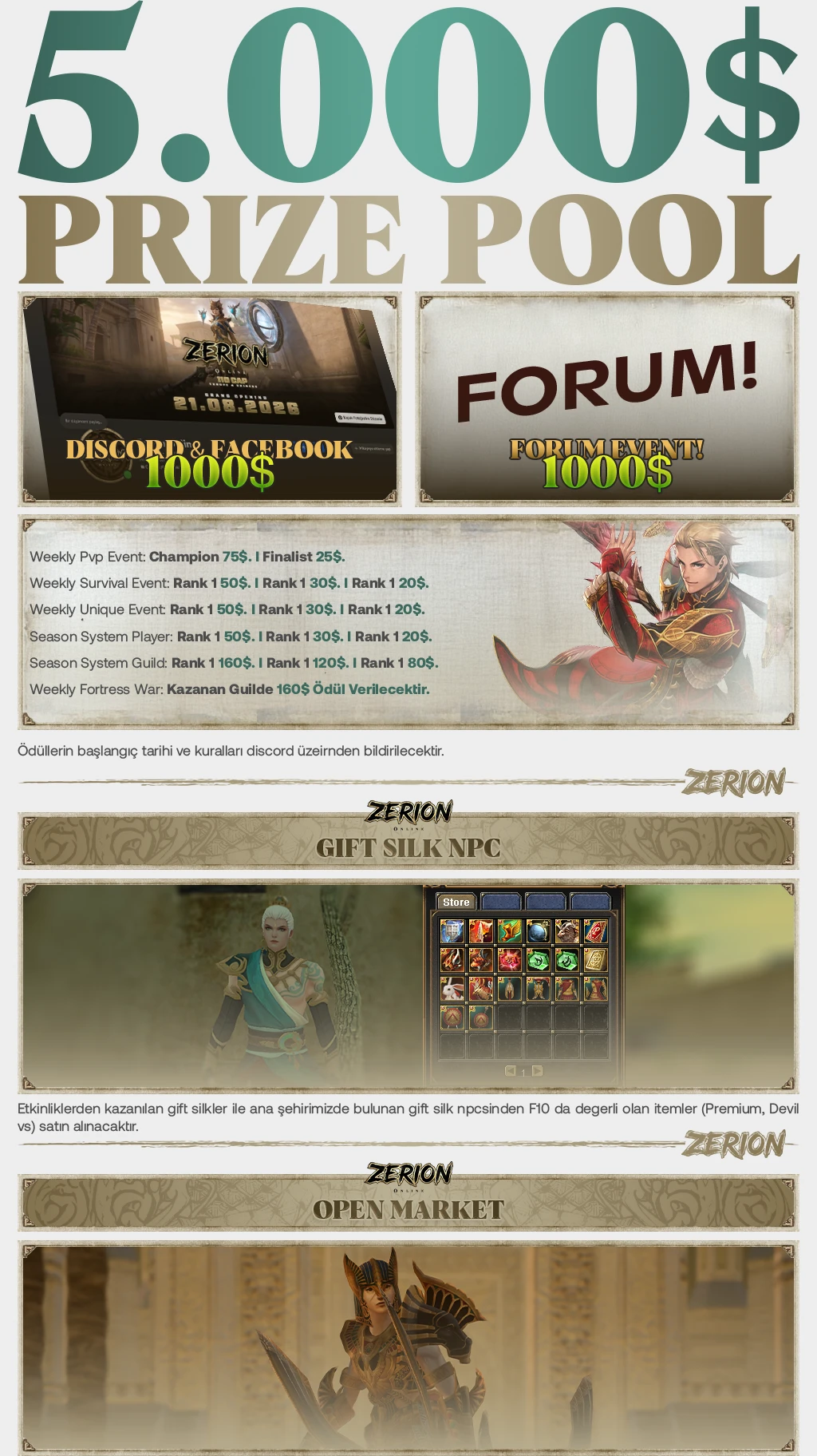 Zerion Online - 110 CAP | Egy Items | Haftalık $ Turnuvası | 210.000TL Ödül Havuzu