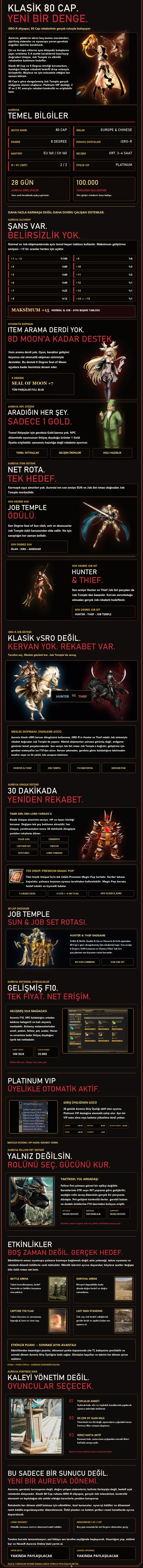 Aurevia Online - 80 CAP | EU&CH | iSRO-R | Üyelik Sonrası Eşitlik | Hunter vs Thief | Job Temple