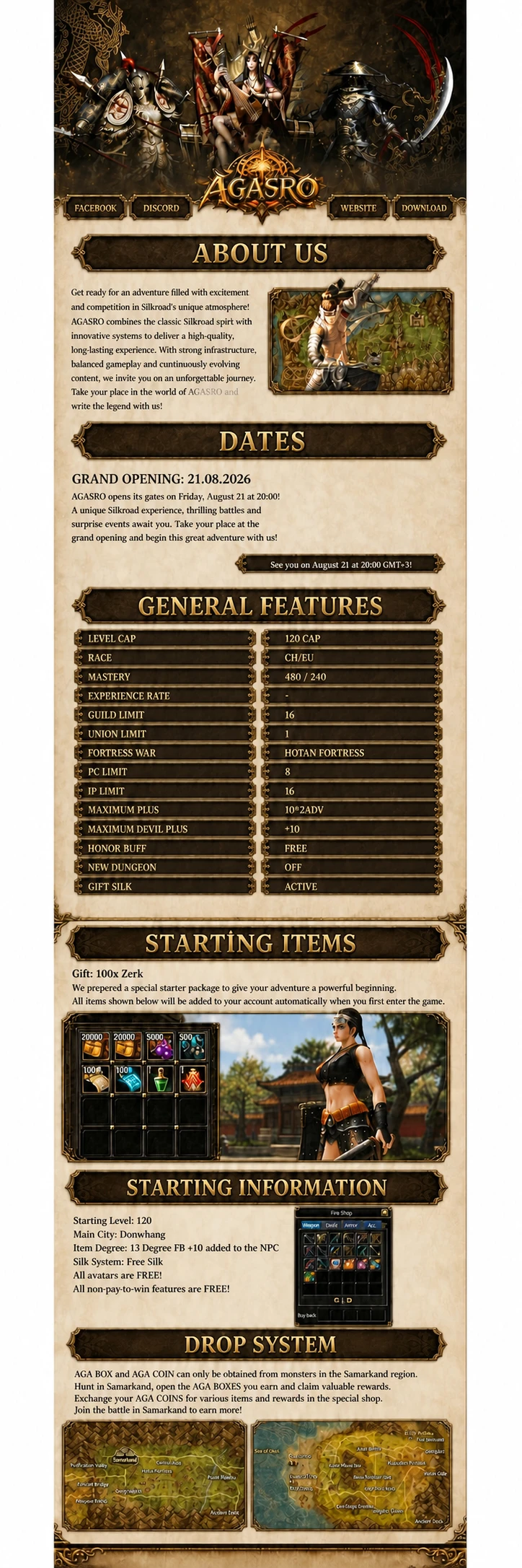 AgaSRO - 120 cap CH/EU PvP — free 13 degree gear, free silk, no donations