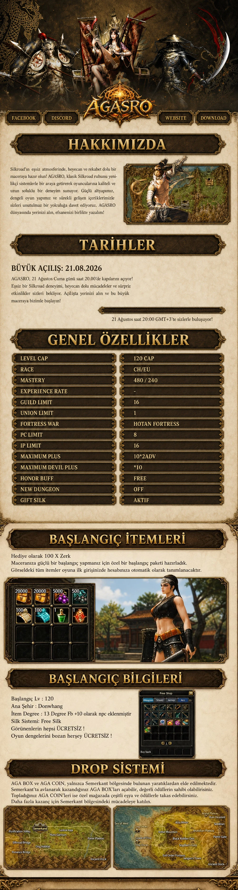 AgaSRO - 120 cap CH/EU PvP — ücretsiz 13 degree item, free silk, bağış yok