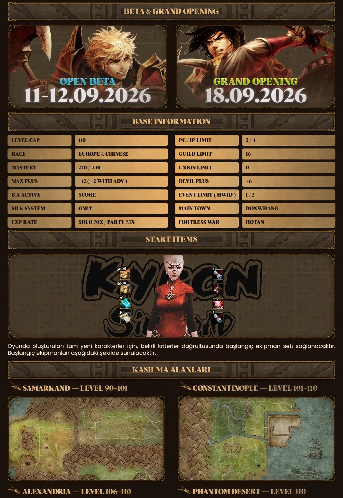 Kyron Online - 110 CAP | EU&CH | Drop Sistem