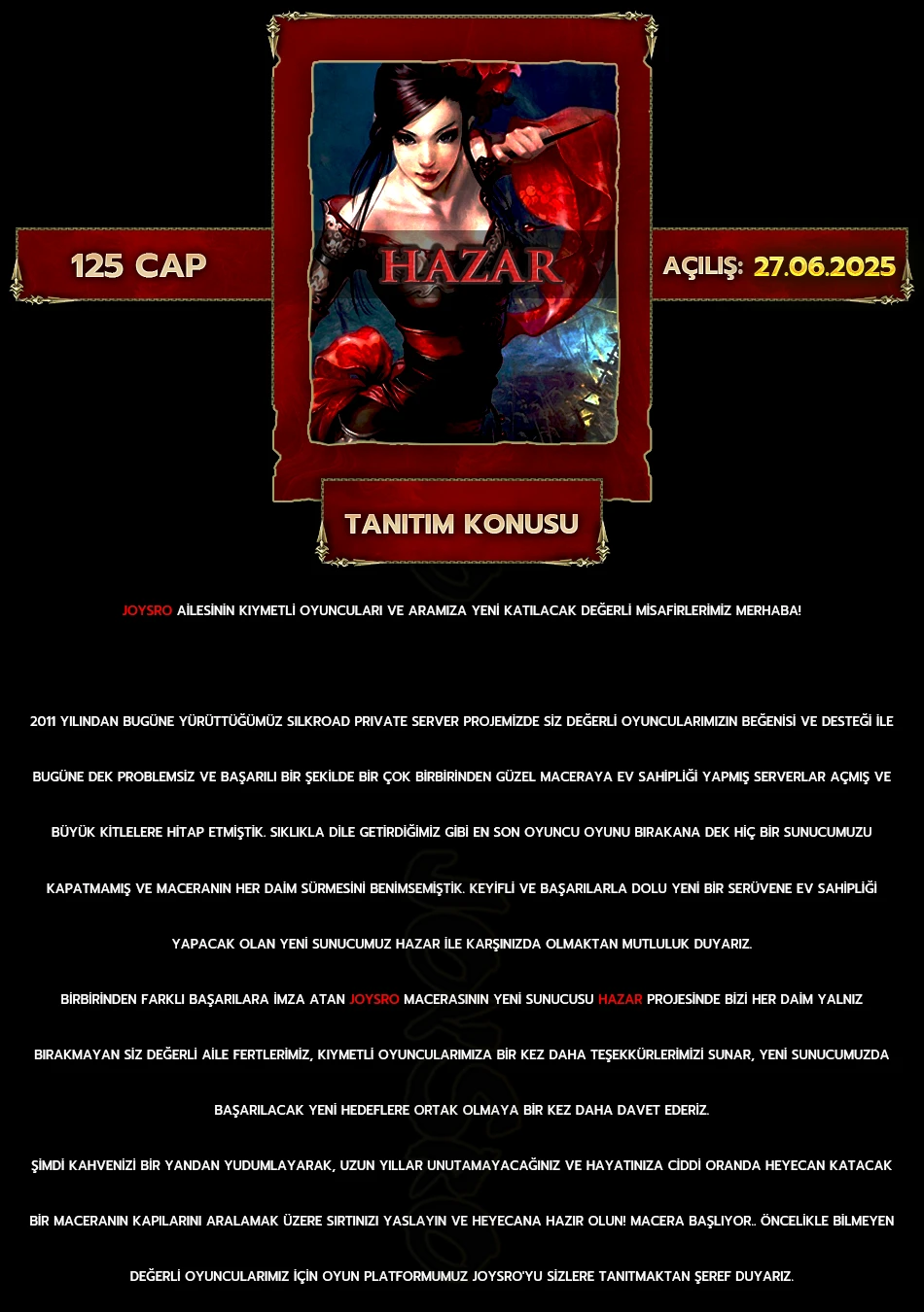 JoySro (Hazar) - 125 CAP EU&CH | TANITIM KONUSU
