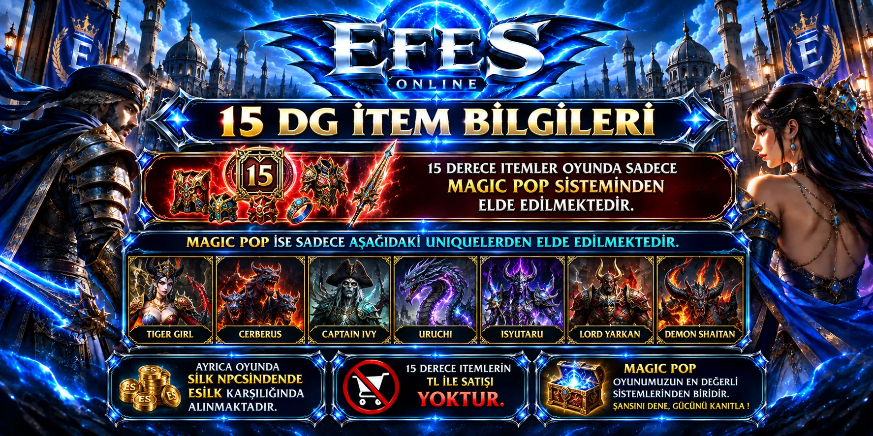 Efes Online - 120 CAP | EU&CH | 13-14-15 DG | Kolay PvP Server | 1 Gold