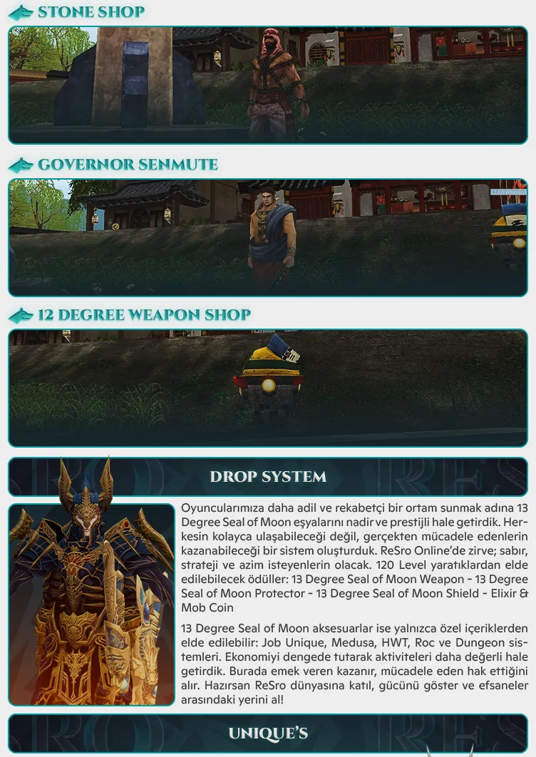 ReSro Online - 120 CAP | EU&CH | 13 DG | TL Coin Sistemi | Free Silk | Drop | Box | Upgrade Sistemi