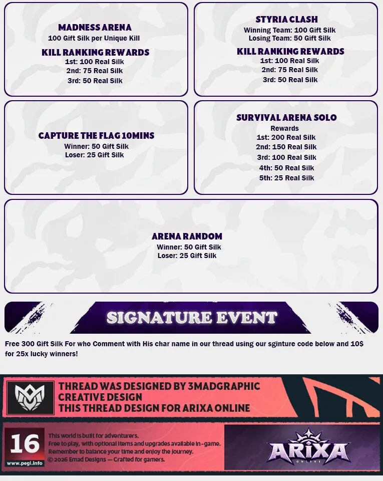 Arixa Online - 130 CAP | D13 | Activity System | FGW | Drop System | $1,500 Prize Pool
