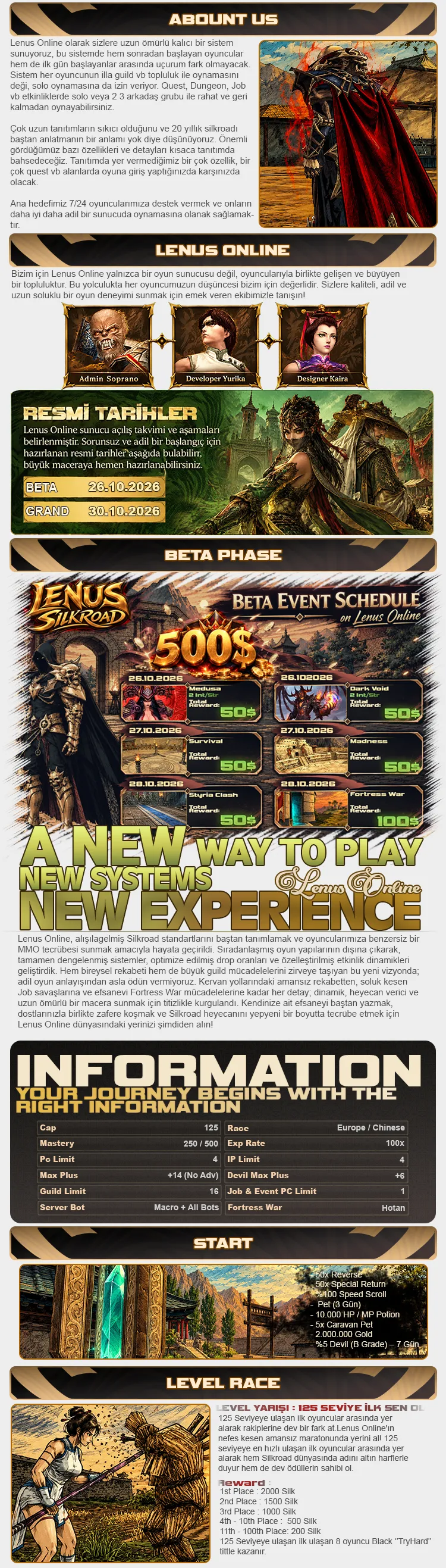 Lenus Online - 125 CAP | EU&CH | 100x Rate | Death Zone PK | Upgrade Sistem | Günlük Ödüller