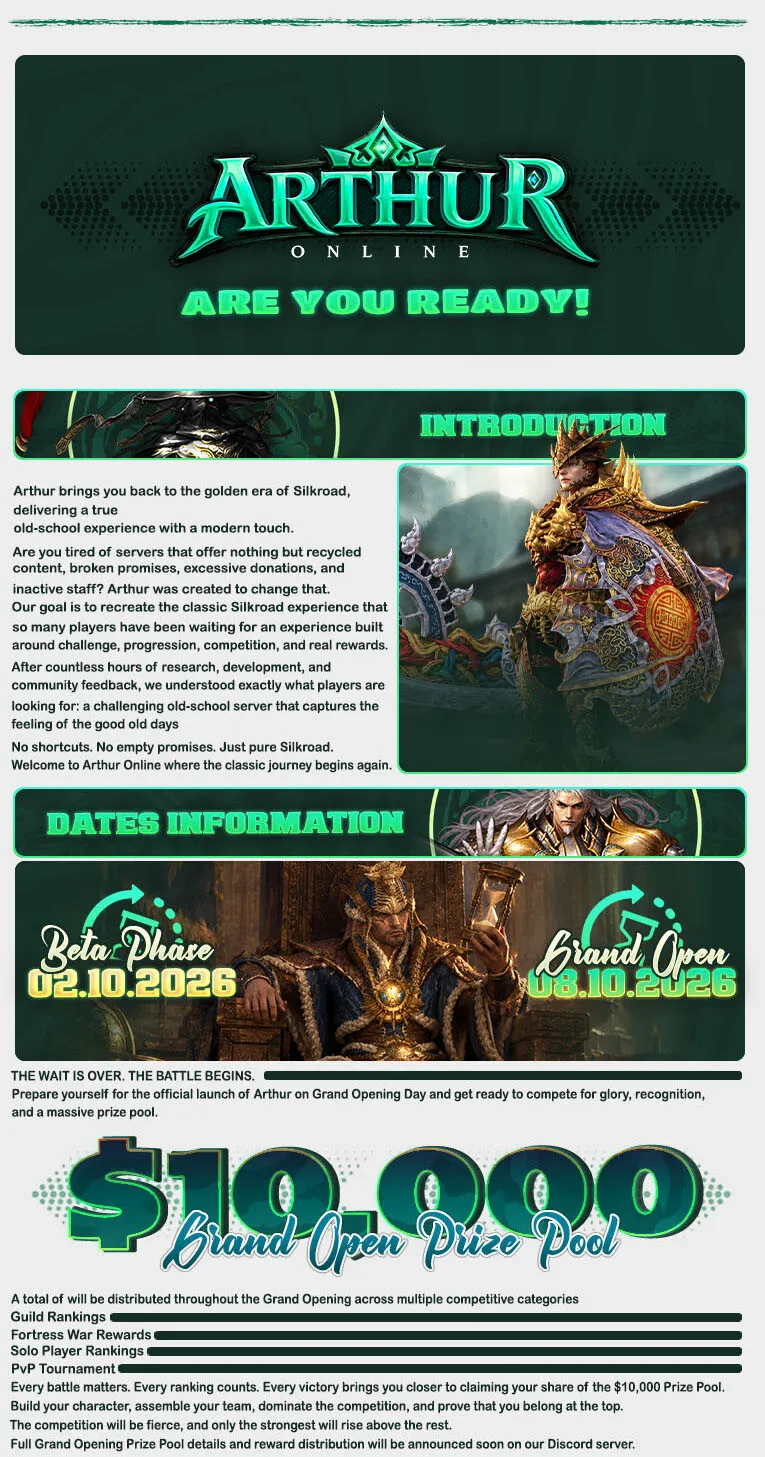 Arthur Online - 110 CAP | EU&CH | Equalized Events | Long-Term | New Features | $10,000 Prize Pool
