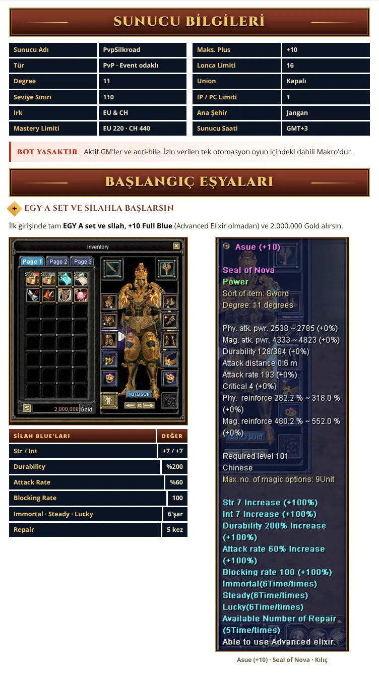 PVP Silkroad - 110 CAP | Makro Bot | EU&CH